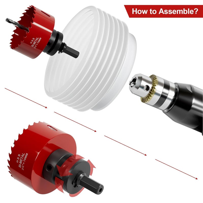 FIVELAKE 2-3/4" (70mm) Bi-Metal M42 High Speed Steel Hole Saw with Dust Bowl and Pilot Drill Bit, Smooth Cutting Edge for PVC, Drywall, Wood, Plastic, Gypsum Board, Rubber, Thin Metal - Image 5